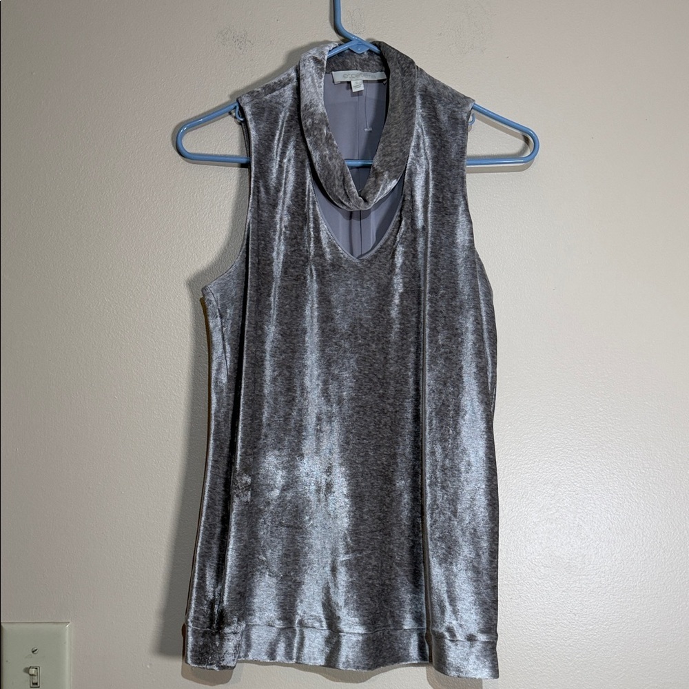 Etcetera Silver Velvet Cowl Neck Tank